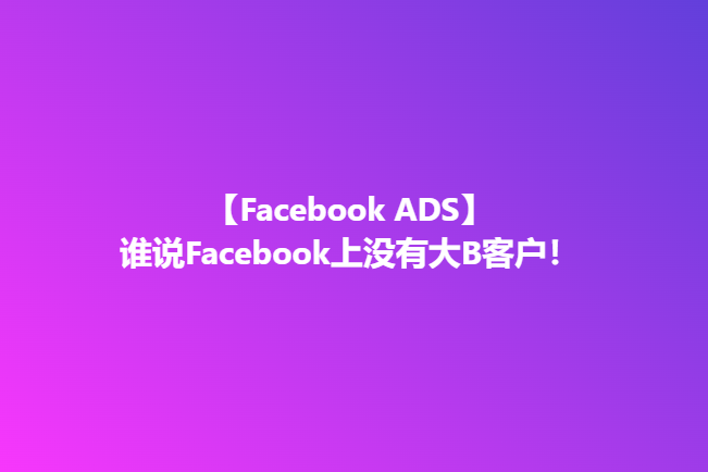 谁说Facebook上没有大B客户！